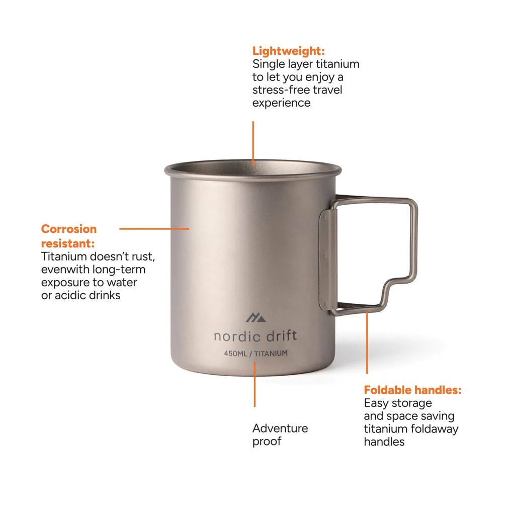 Nordic Drift Trail Ultraleichte Titan-Becher 450ml, silber