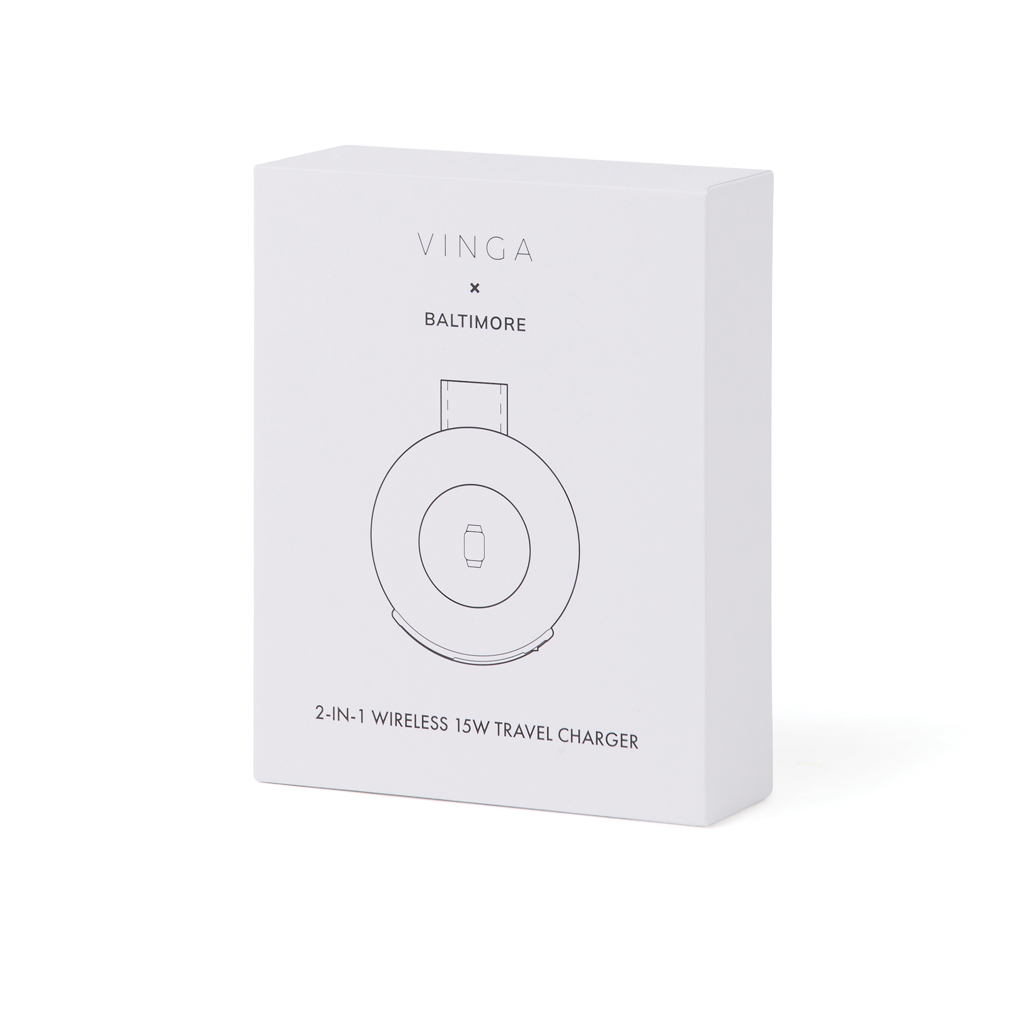 VINGA Baltimore 2-in-1 kabelloser 15W RCS Travel Charger, schwarz