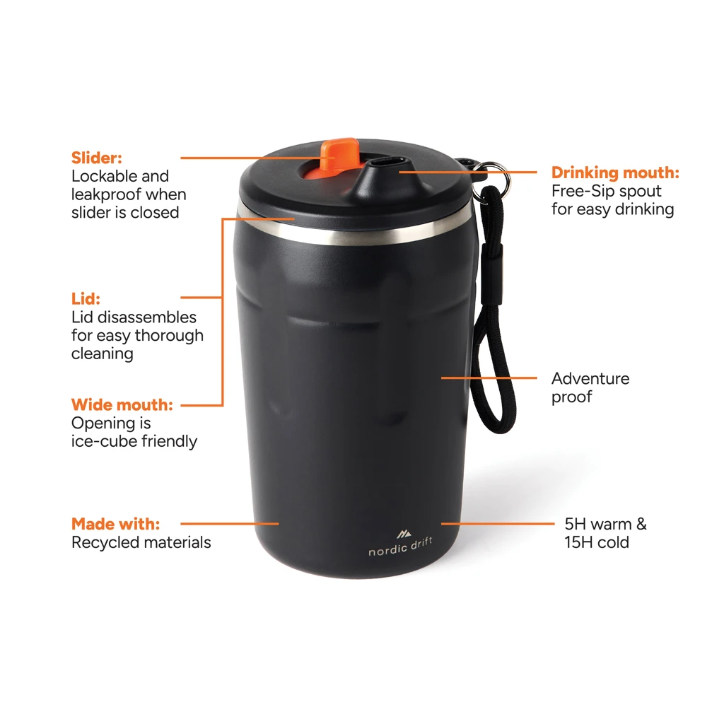 Nordic Drift Trail verschließbarer RCS Mug 350ml, schwarz